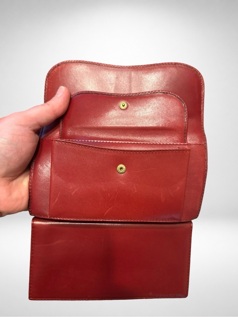 Gucci Vintage Authentic Red Leather Wallet Chain Crossbody Clutch Horsebit COA - Picture 12 of 16